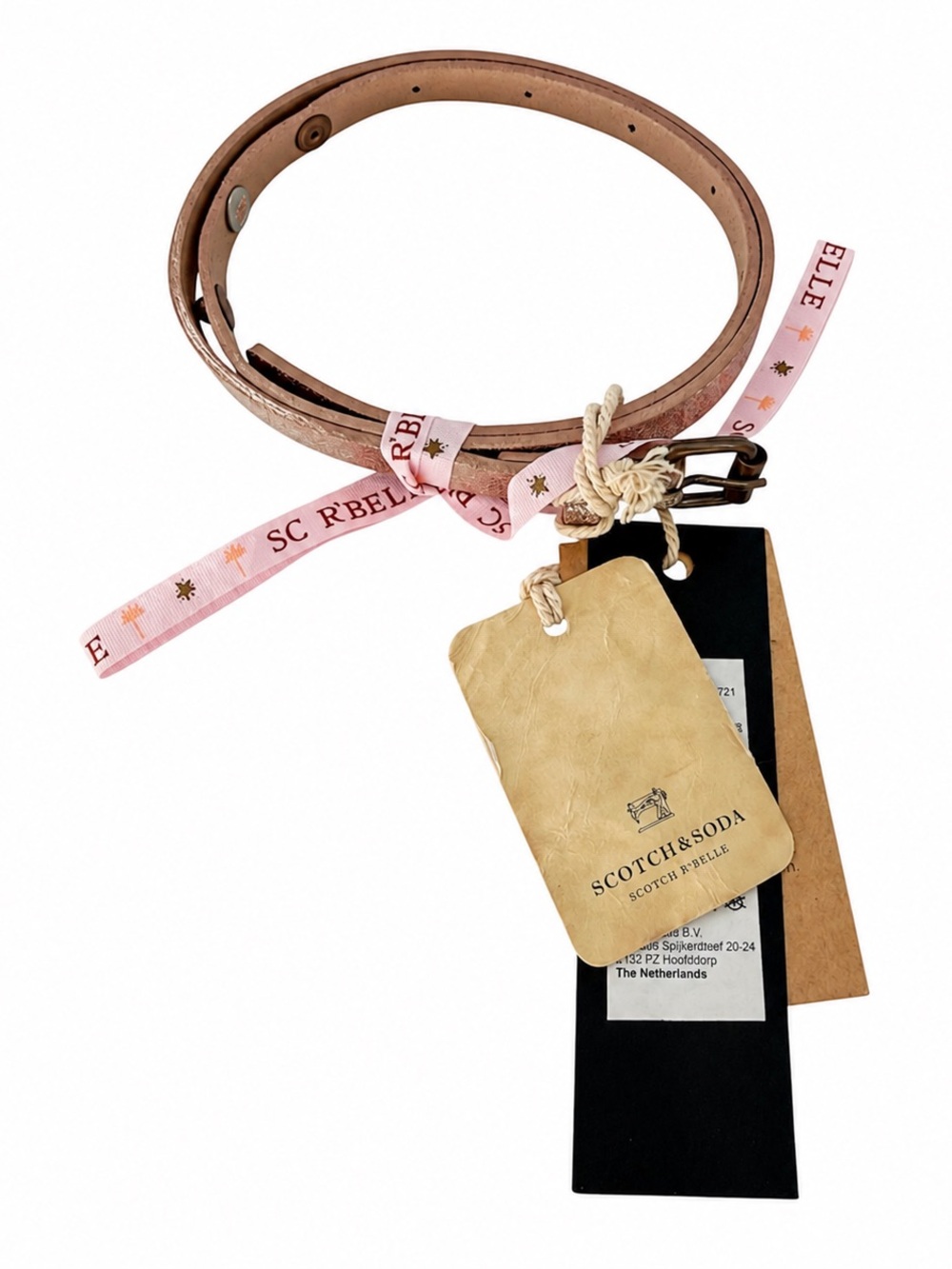 Scotch & Soda Pink Leather Knot Belt with Gold Buckle